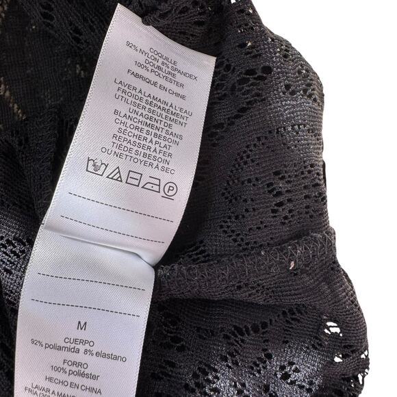 Laundry by Shelli Segal Black Lace See Thru Split Neck 3/4 Sleeve Blouse Size M - Picture 8 of 8